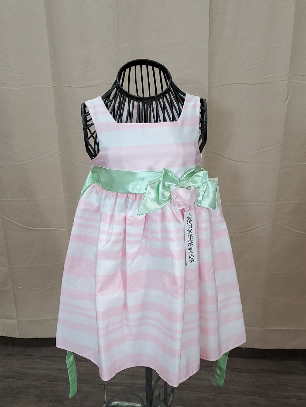 Good Lad Pink and White Striped Dress with Mint Green Sash